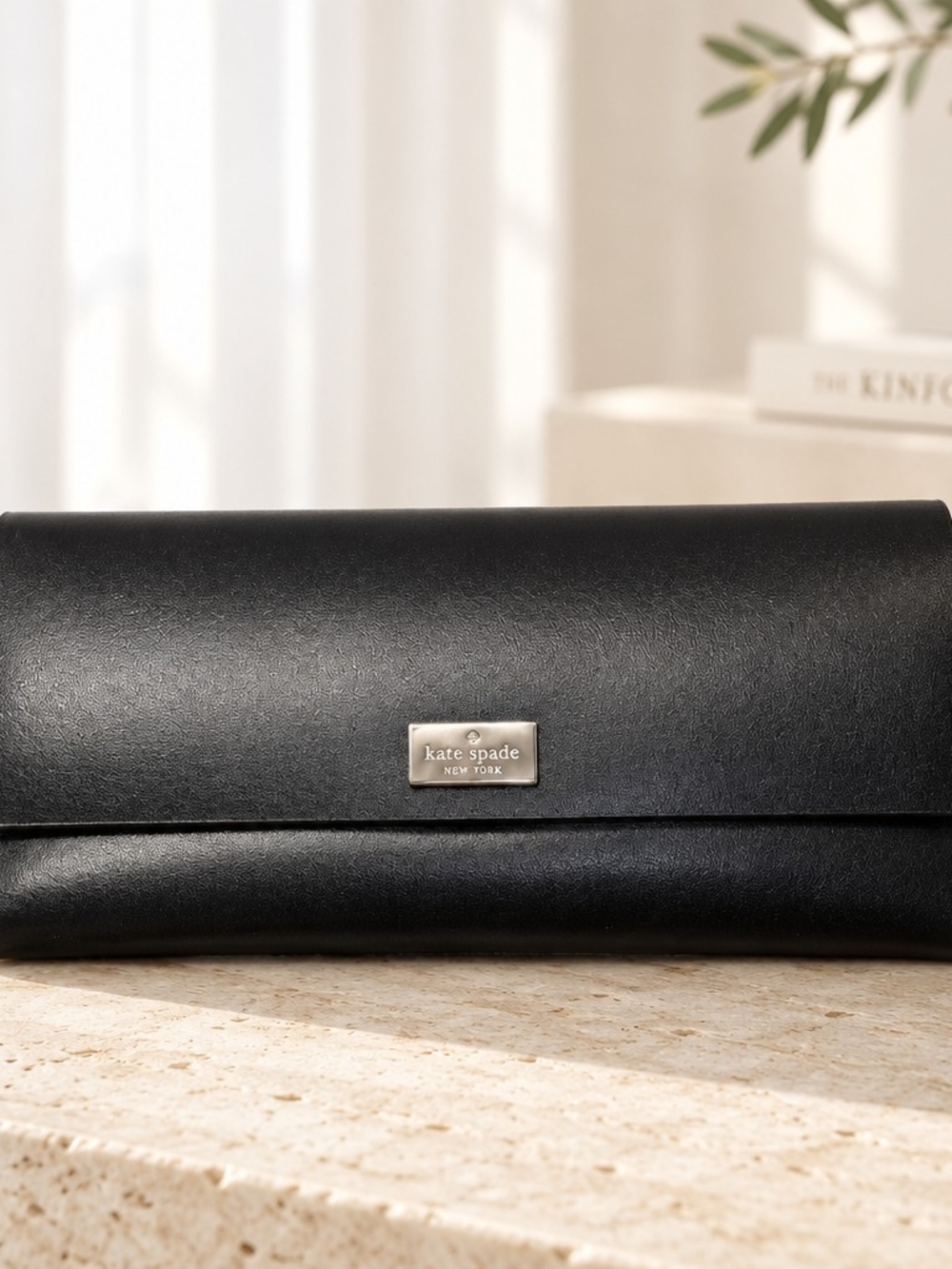 Kate Spade Black Leather Fold-Over Clutch